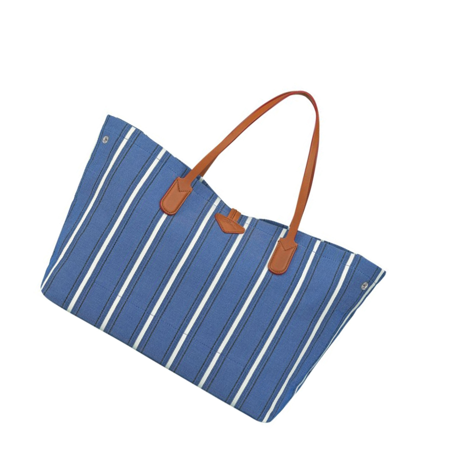 Bolsa De Hombro Longchamp Roseau Essential Rayé L Mujer Azules | ES-OKYA049
