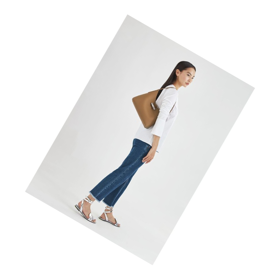 Bolsa De Hombro Longchamp Roseau M Mujer Beige | ES-YZIH847