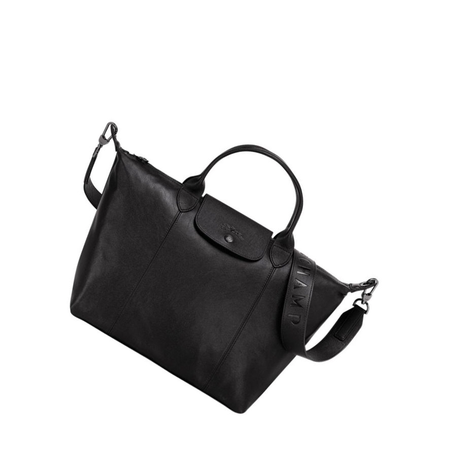 Bolsas De Mano Longchamp Le Pliage Cuir M Mujer Negras | ES-GZTK267