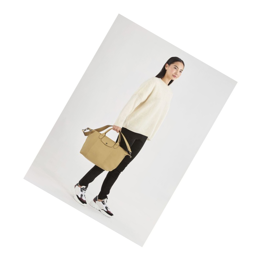 Bolsas De Mano Longchamp Le Pliage Cuir M Mujer Beige | ES-JWFG789