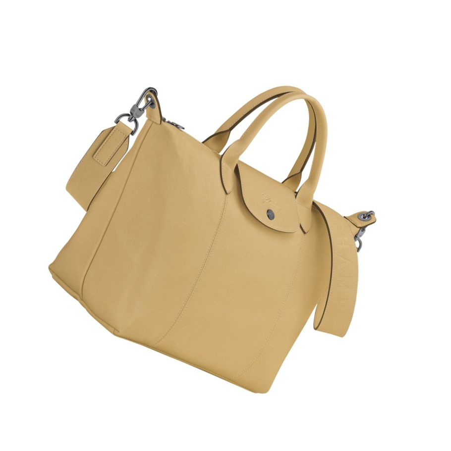 Bolsas De Mano Longchamp Le Pliage Cuir M Mujer Beige | ES-JWFG789