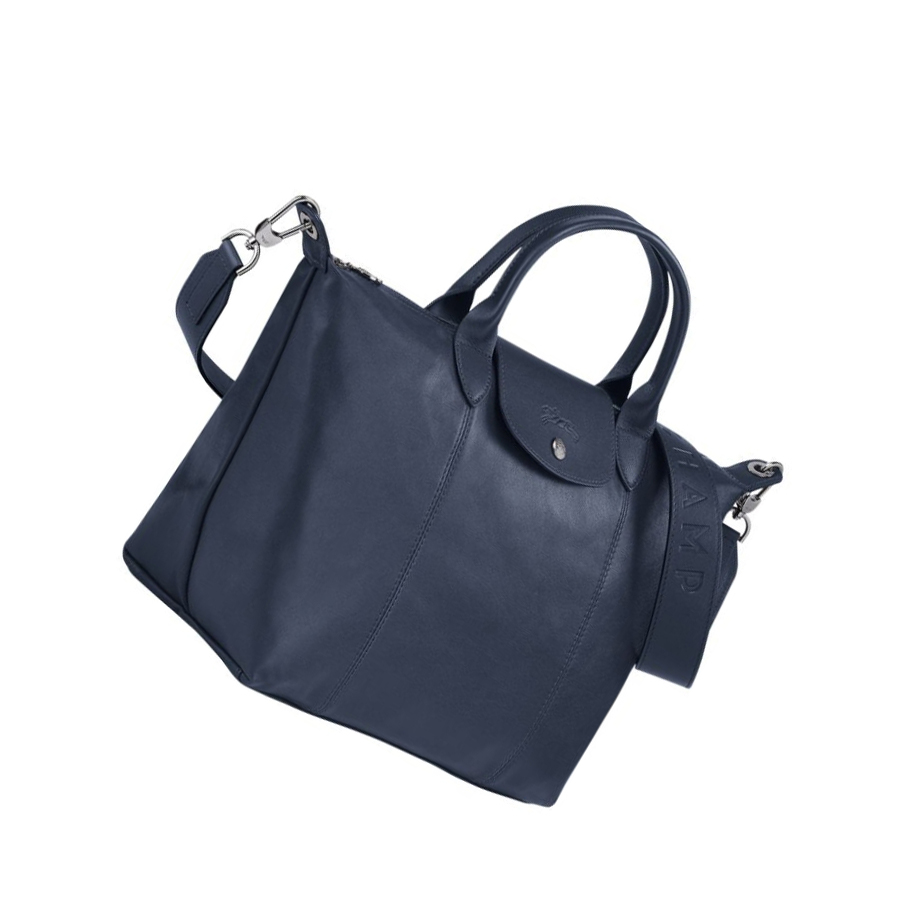 Bolsas De Mano Longchamp Le Pliage Cuir M Mujer Azul Marino | ES-MLKI138