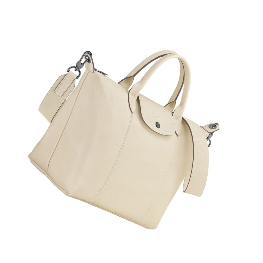 Bolsas De Mano Longchamp Le Pliage Cuir M Mujer Beige | ES-TVWY258
