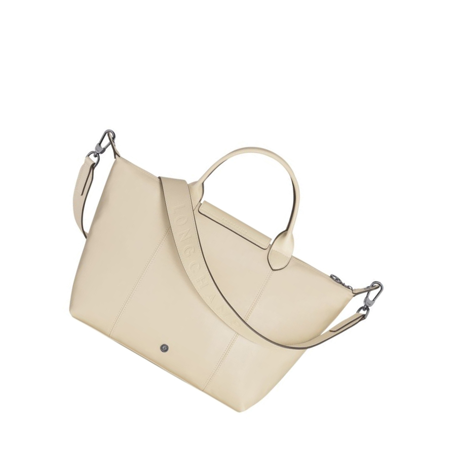 Bolsas De Mano Longchamp Le Pliage Cuir M Mujer Beige | ES-TVWY258