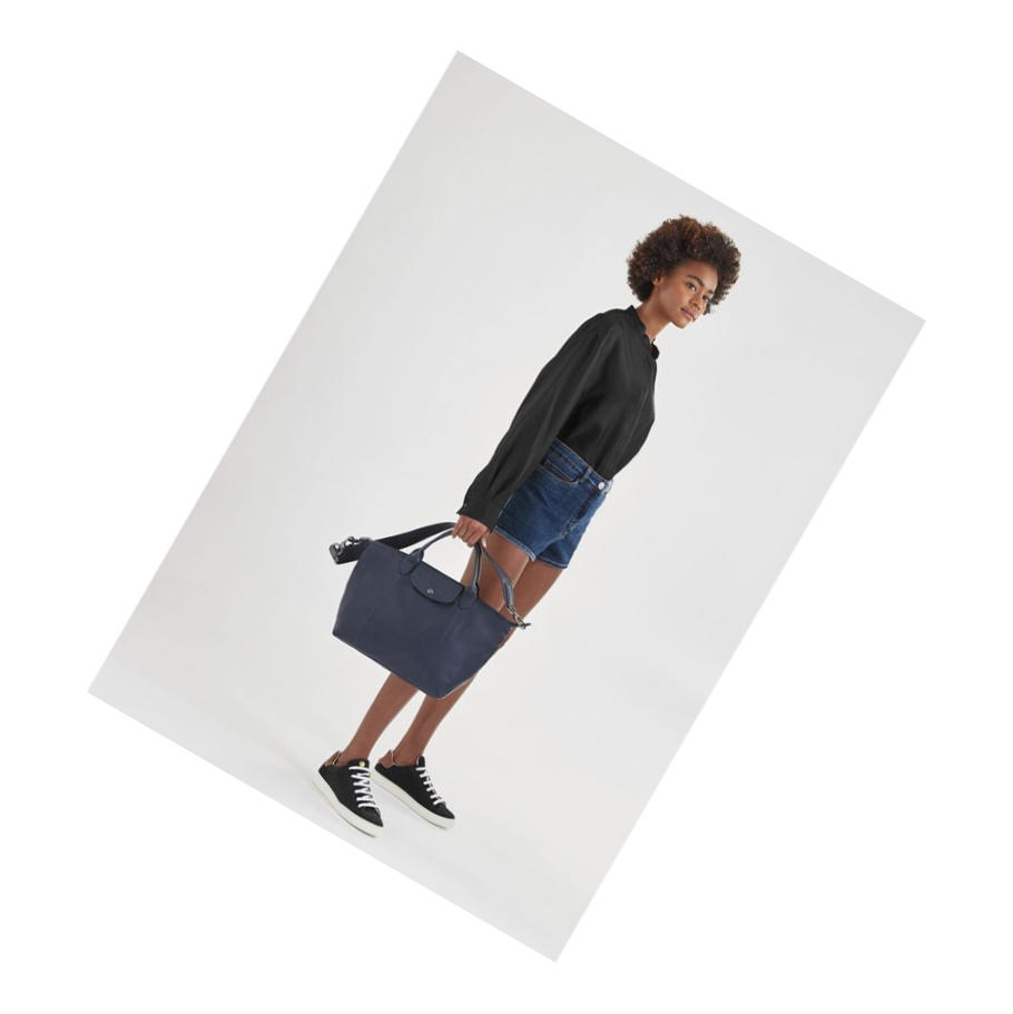 Bolsas De Mano Longchamp Le Pliage Cuir M Mujer Azules | ES-USLO120