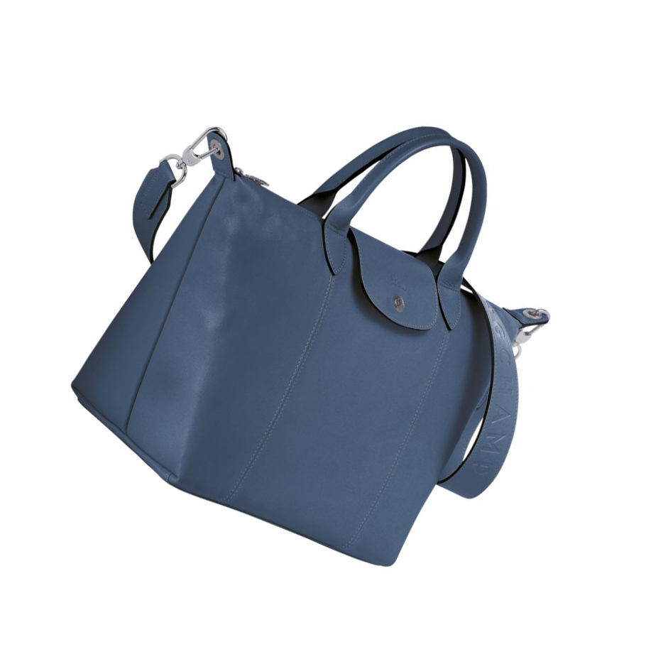 Bolsas De Mano Longchamp Le Pliage Cuir M Mujer Azules | ES-USLO120
