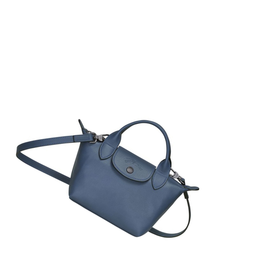 Bolsas De Mano Longchamp Le Pliage Cuir XS Mujer Azules | ES-XDHV804