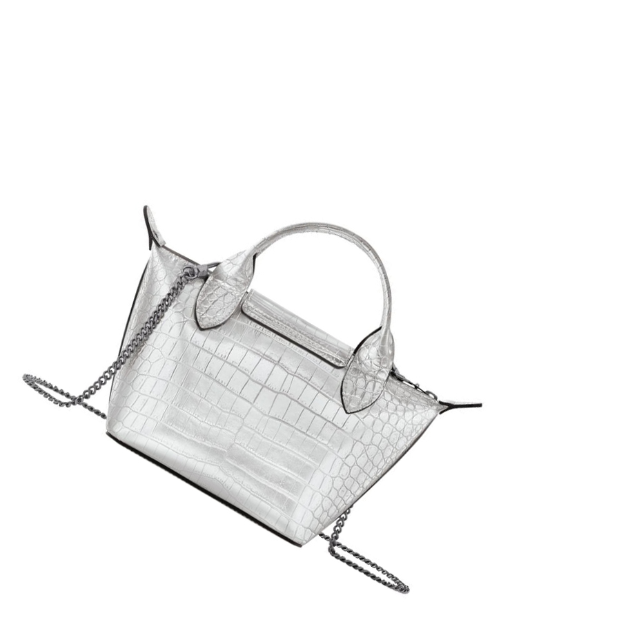 Bolsas De Mano Longchamp Le Pliage Cuir Croco XS Mujer Plateadas | ES-XHAY092