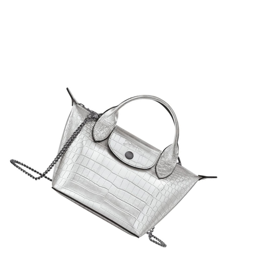 Bolsas De Mano Longchamp Le Pliage Cuir Croco XS Mujer Plateadas | ES-XHAY092