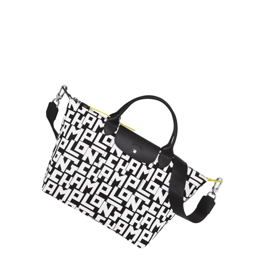 Bolsas De Mano Longchamp Le Pliage Lgp M Mujer Negras Blancas | ES-CDXS186