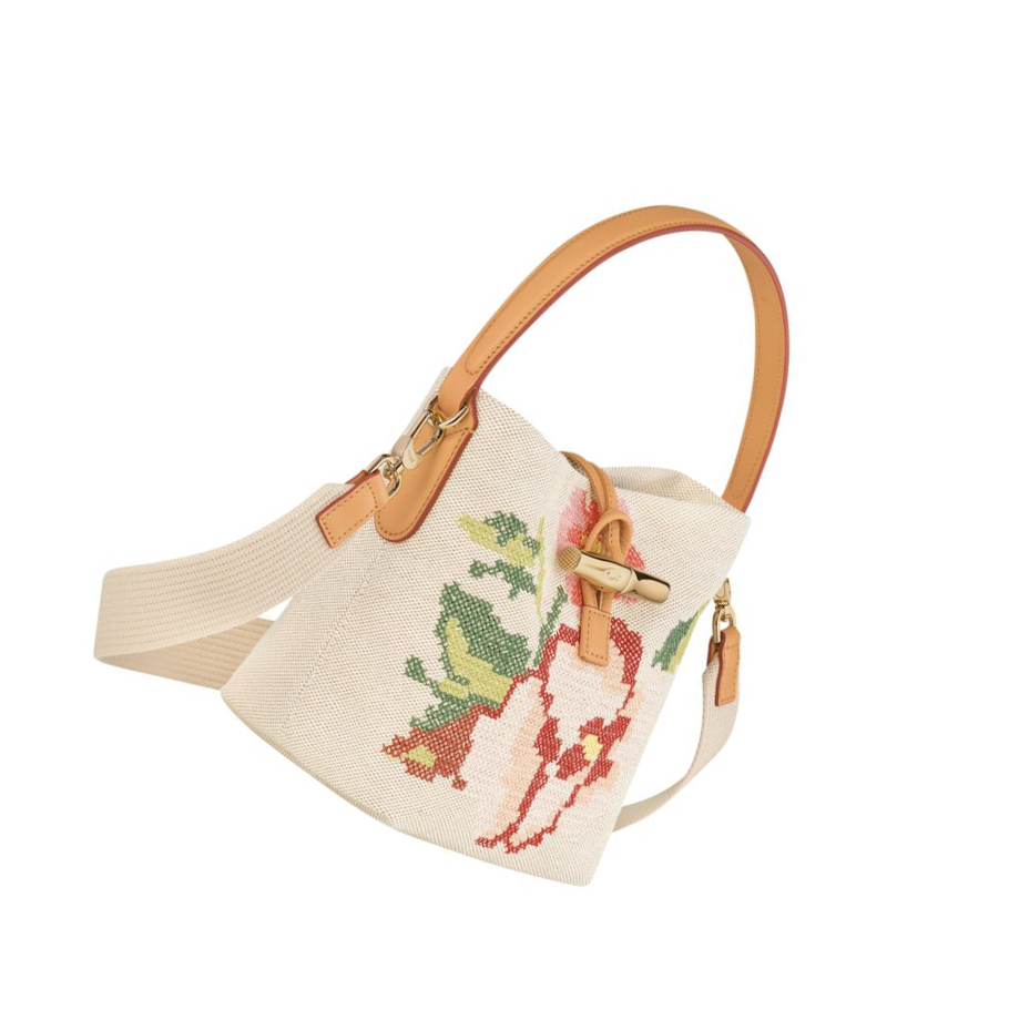 Bolsas De Mano Longchamp Roseau Essential Fleurs S Mujer Rosas | ES-OCPK052