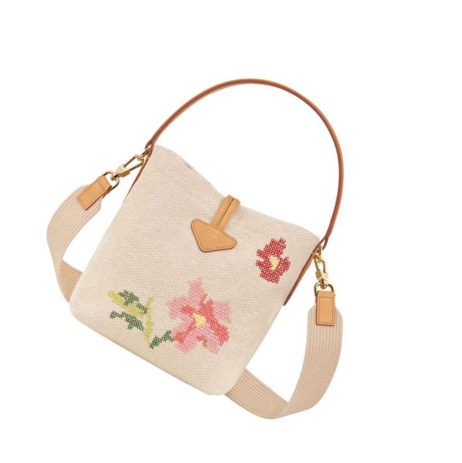 Bolsas De Mano Longchamp Roseau Essential Fleurs S Mujer Rosas | ES-OCPK052