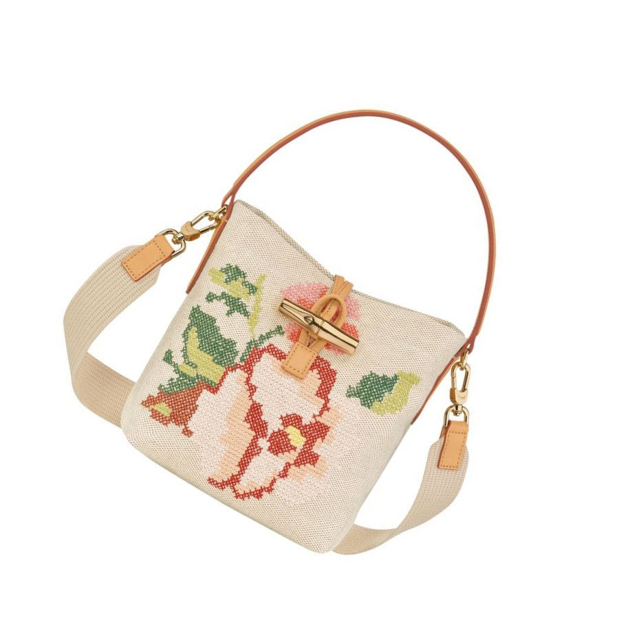 Bolsas De Mano Longchamp Roseau Essential Fleurs S Mujer Rosas | ES-OCPK052