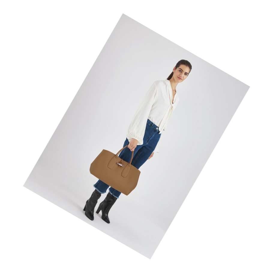 Bolsas De Mano Longchamp Roseau L Mujer Beige | ES-HWSM819
