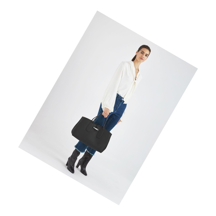Bolsas De Mano Longchamp Roseau L Mujer Negras | ES-ZSDK143