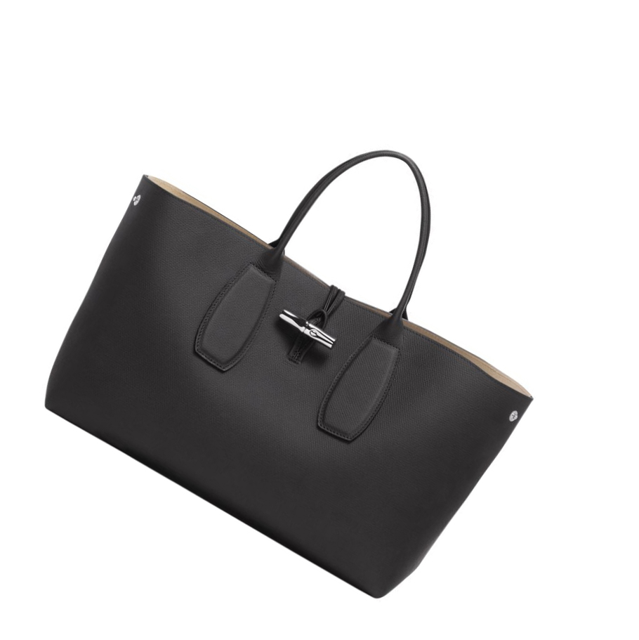 Bolsas De Mano Longchamp Roseau L Mujer Negras | ES-ZSDK143