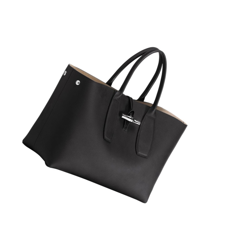 Bolsas De Mano Longchamp Roseau L Mujer Negras | ES-ZSDK143