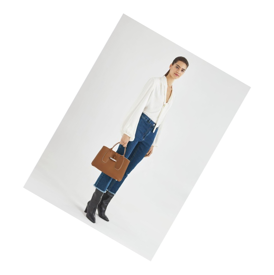Bolsas De Mano Longchamp Roseau M Mujer Marrones | ES-PQYU103