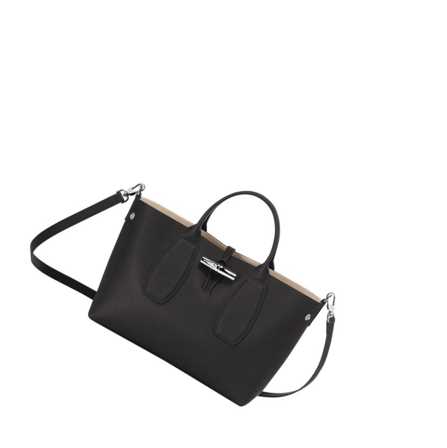 Bolsas De Mano Longchamp Roseau M Mujer Negras | ES-QBTO610
