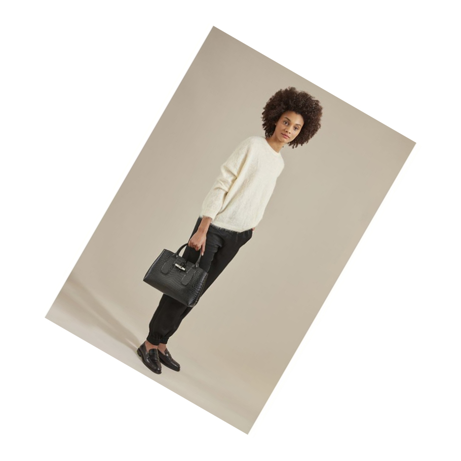 Bolsas De Mano Longchamp Roseau M Mujer Negras | ES-VHTC029