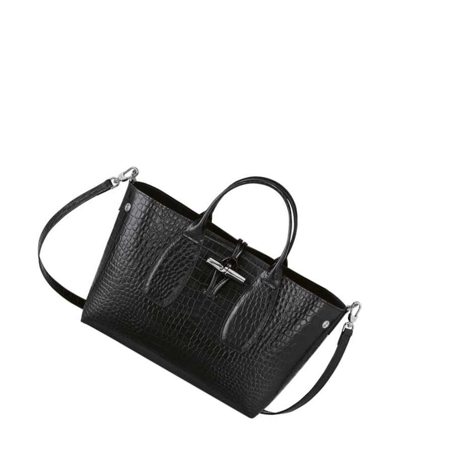 Bolsas De Mano Longchamp Roseau M Mujer Negras | ES-VHTC029