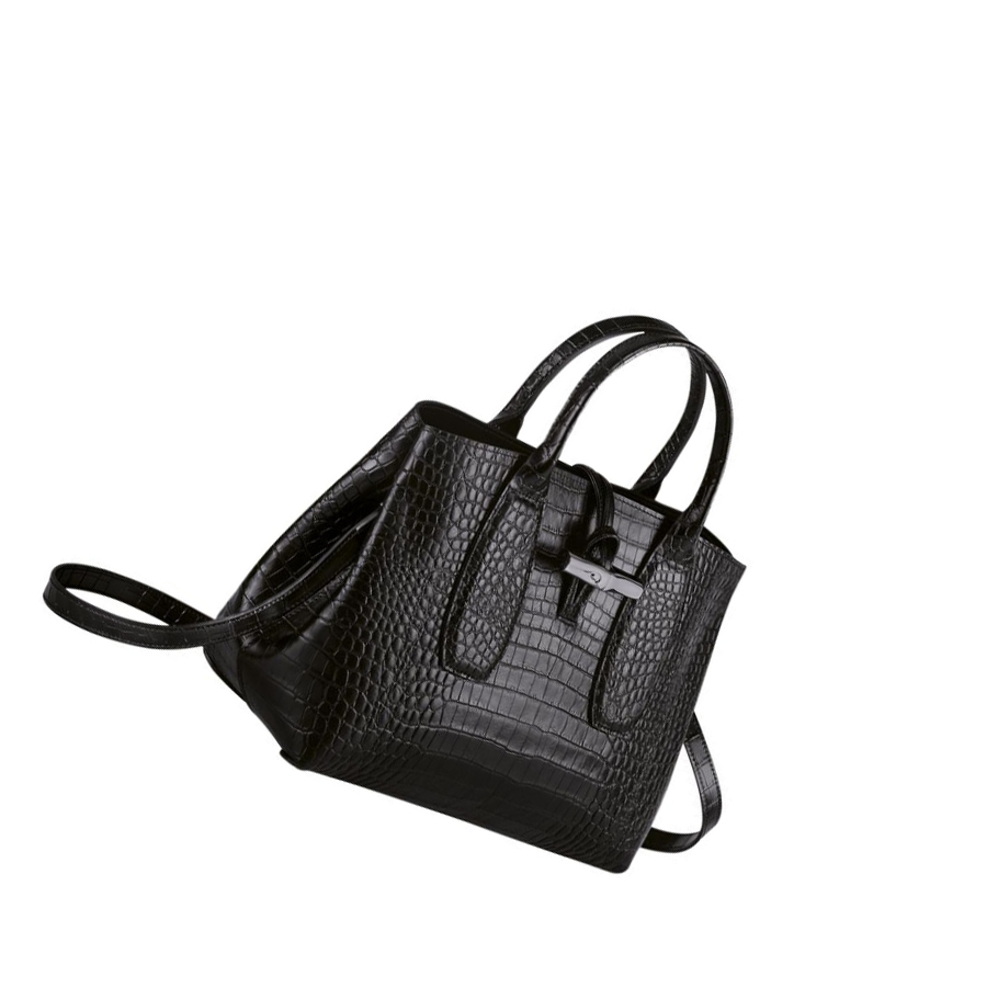 Bolsas De Mano Longchamp Roseau M Mujer Negras | ES-VHTC029