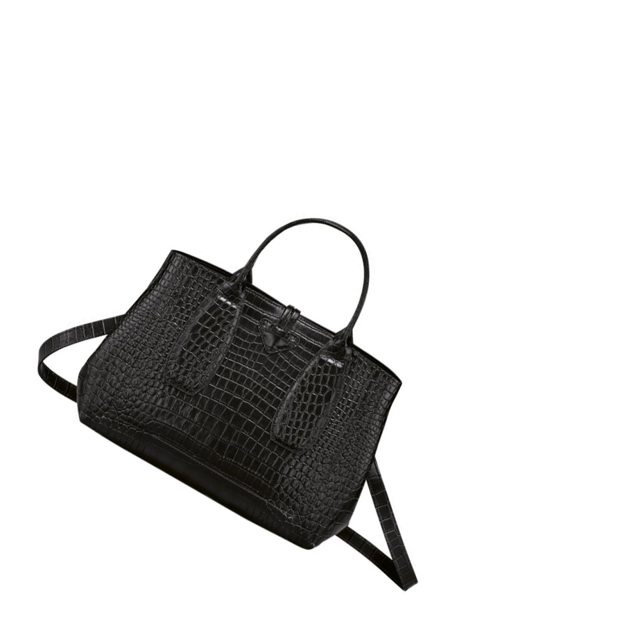 Bolsas De Mano Longchamp Roseau M Mujer Negras | ES-VHTC029