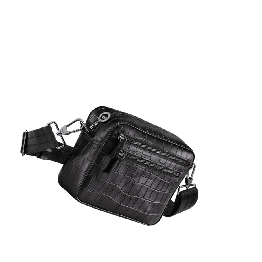 Bolsos Cruzados Longchamp Croco Block Hombre Negras | ES-EDRG612