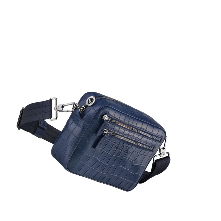 Bolsos Cruzados Longchamp Croco Block Hombre Azul Marino | ES-QUCM074