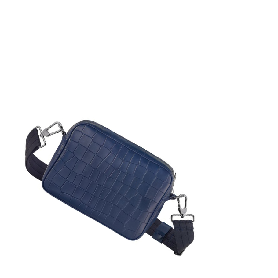 Bolsos Cruzados Longchamp Croco Block Hombre Azul Marino | ES-QUCM074