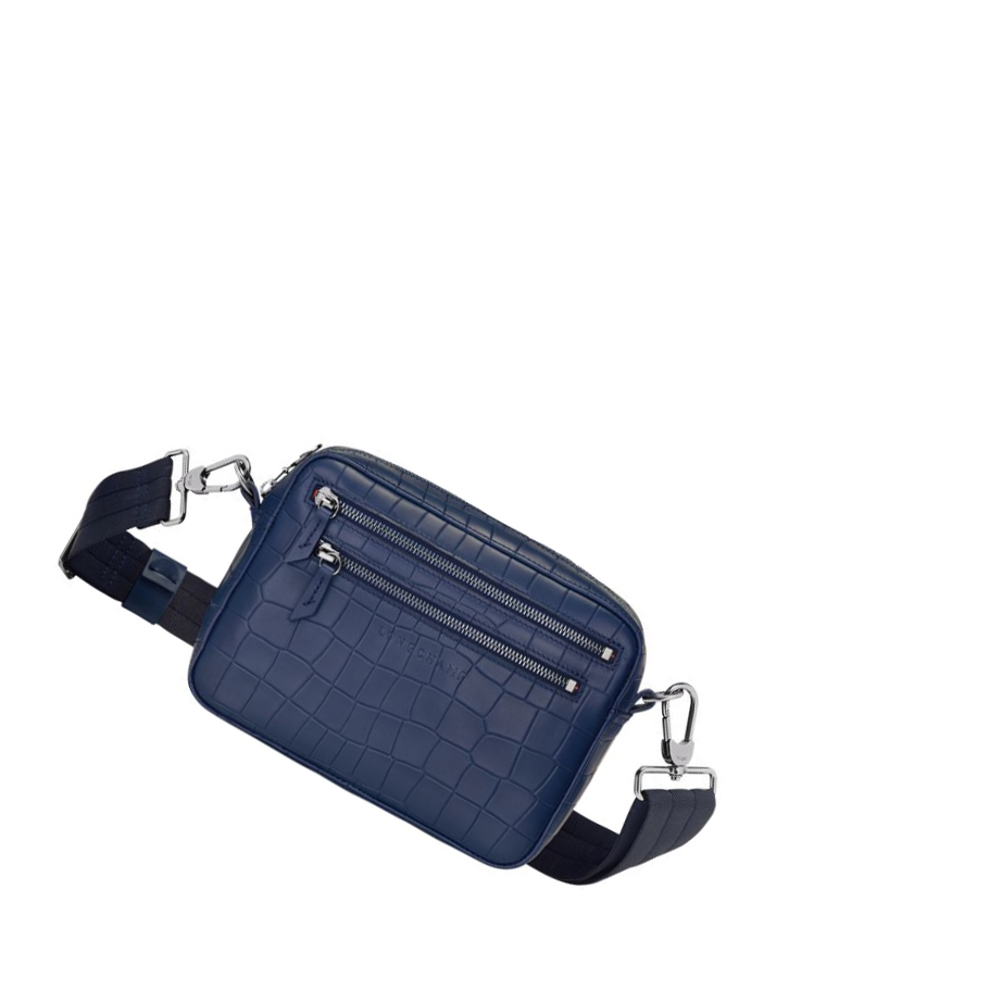 Bolsos Cruzados Longchamp Croco Block Hombre Azul Marino | ES-QUCM074