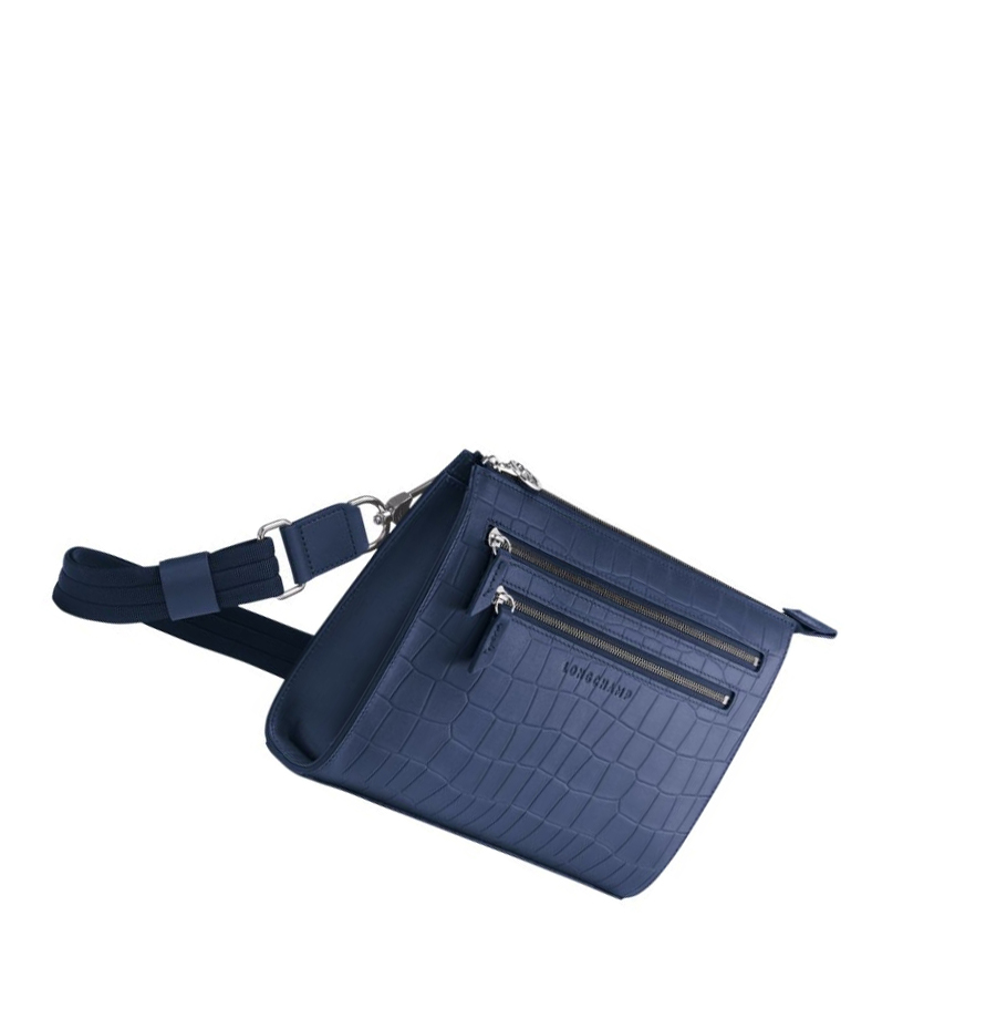 Bolsos Cruzados Longchamp Croco Block Mujer Azul Marino | ES-AGUN832