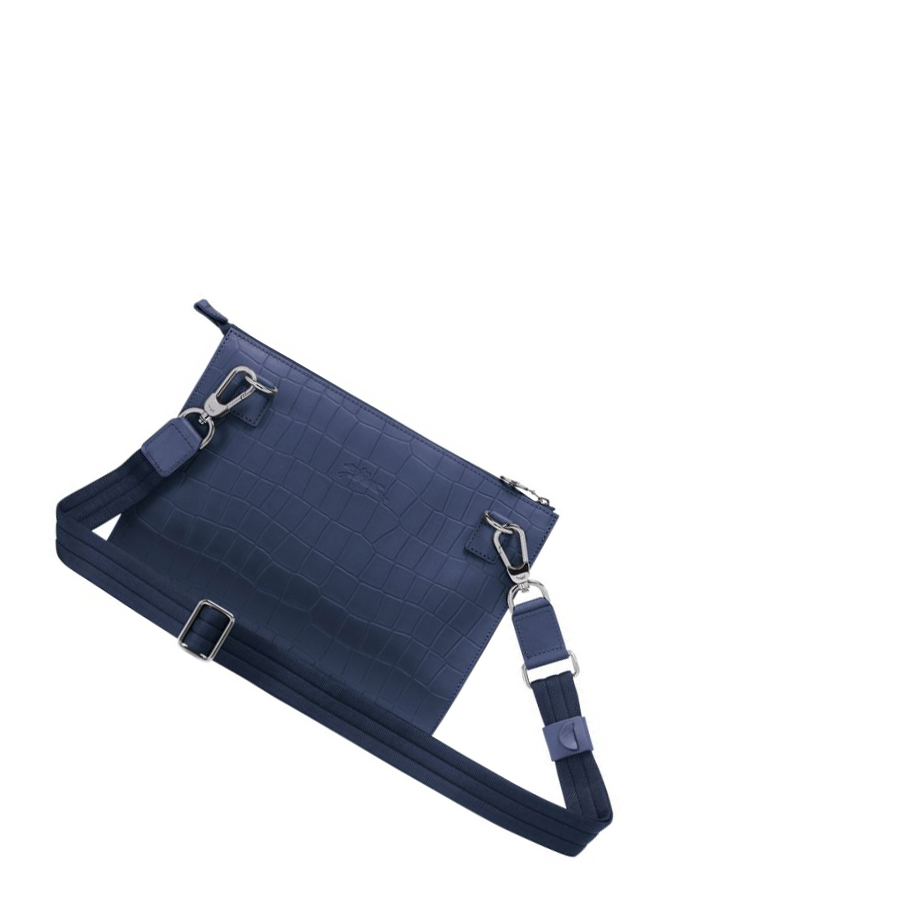 Bolsos Cruzados Longchamp Croco Block Mujer Azul Marino | ES-AGUN832