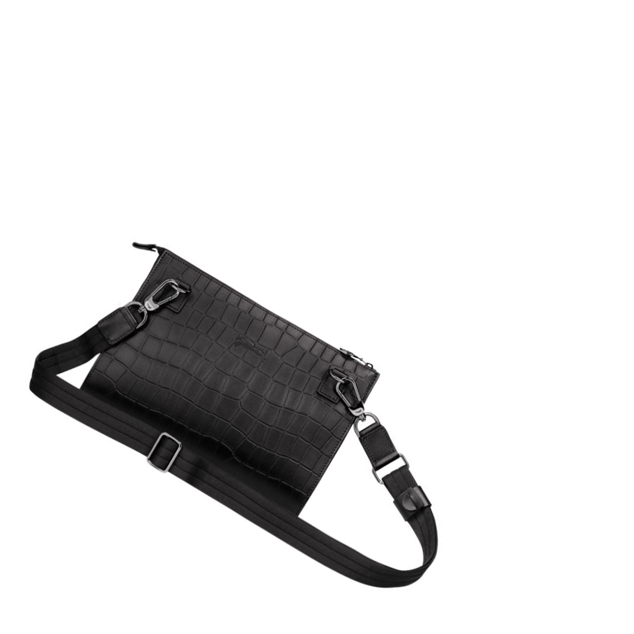 Bolsos Cruzados Longchamp Croco Block Mujer Negras | ES-TOVB916