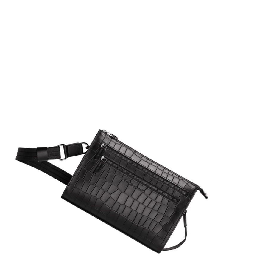 Bolsos Cruzados Longchamp Croco Block Mujer Negras | ES-TOVB916