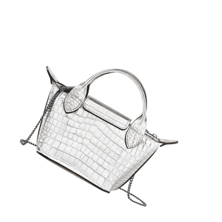 Bolsos Cruzados Longchamp Le Pliage Cuir Croco Mujer Plateadas | ES-RFWI210