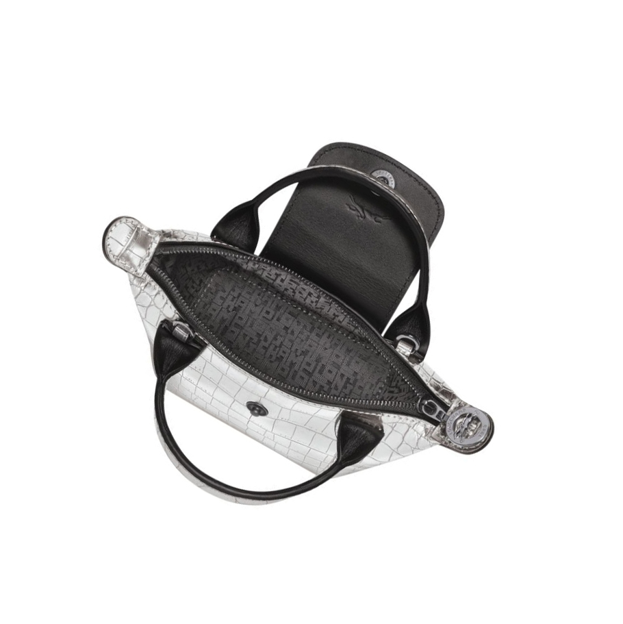 Bolsos Cruzados Longchamp Le Pliage Cuir Croco Mujer Plateadas | ES-RFWI210