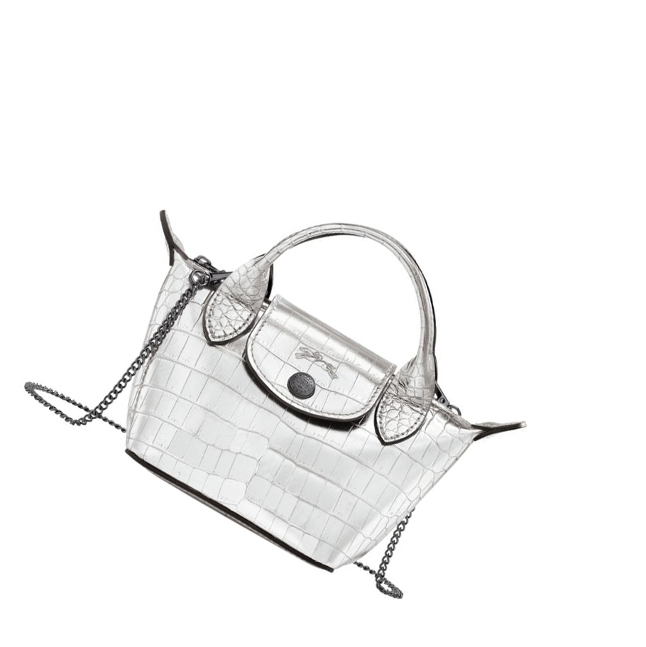 Bolsos Cruzados Longchamp Le Pliage Cuir Croco Mujer Plateadas | ES-RFWI210