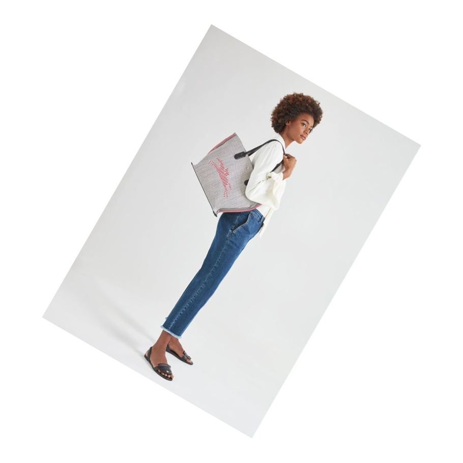 Bolsos Shopper Longchamp Roseau Essential Rayé L Mujer Azul Marino | ES-XNBD614