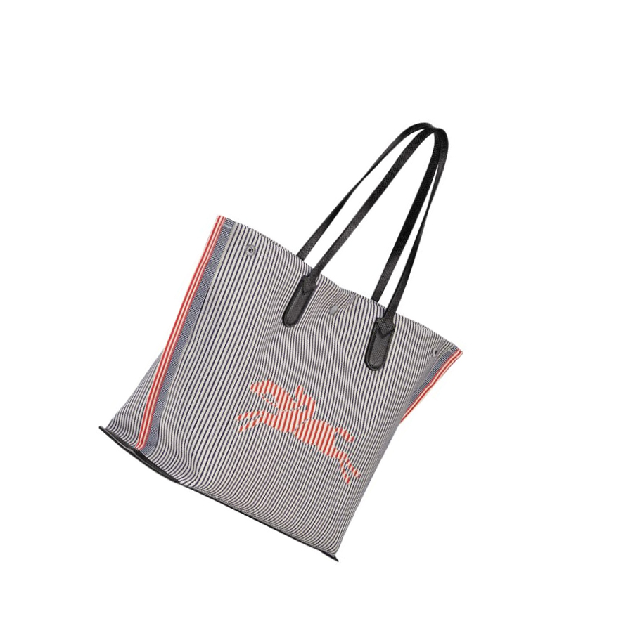 Bolsos Shopper Longchamp Roseau Essential Rayé L Mujer Azul Marino | ES-XNBD614