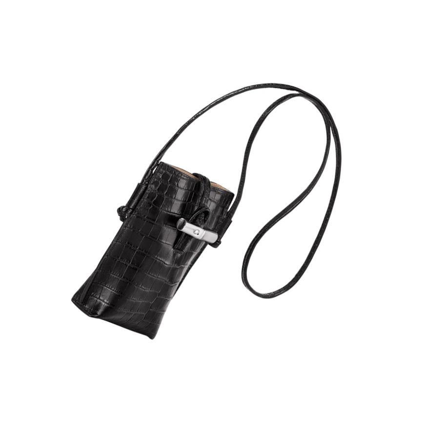 Fundas de Móvil Longchamp Roseau Croco Mujer Negras | ES-KMQT802