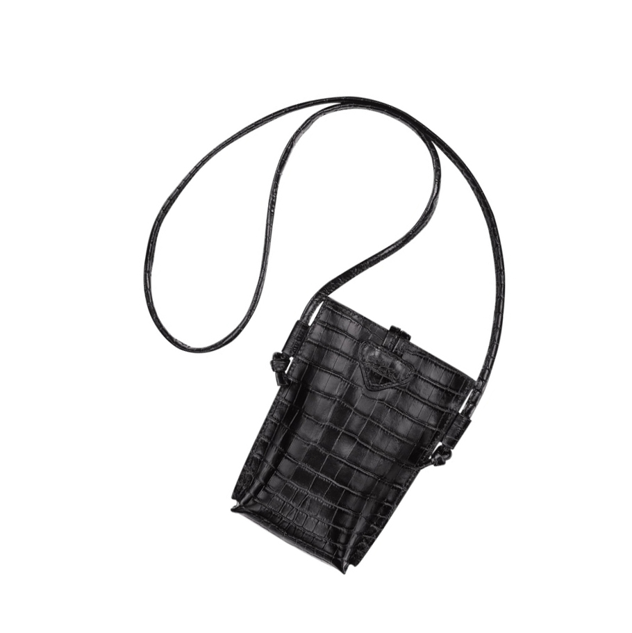 Fundas de Móvil Longchamp Roseau Croco Mujer Negras | ES-KMQT802