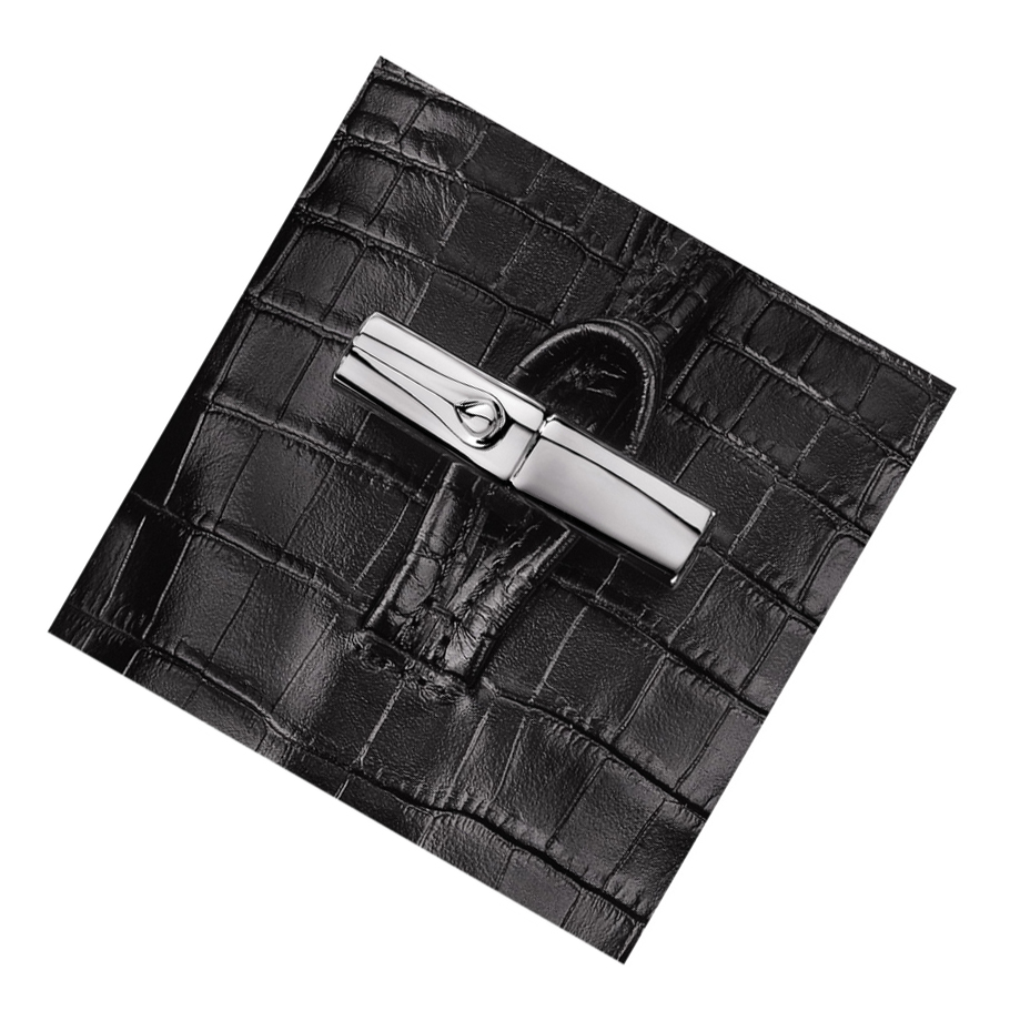 Fundas de Móvil Longchamp Roseau Croco Mujer Negras | ES-KMQT802