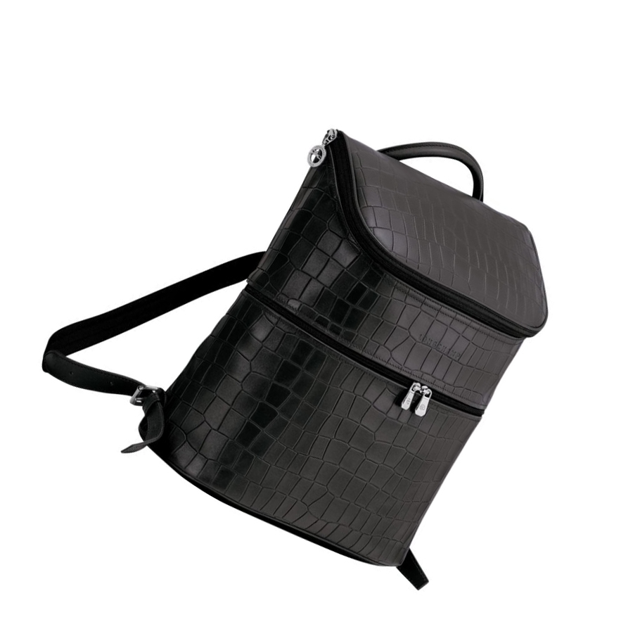 Mochilas Longchamp Croco Block Hombre Negras | ES-RKBU854