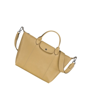 Bolsas De Mano Longchamp Le Pliage Cuir M Mujer Beige | ES-JWFG789