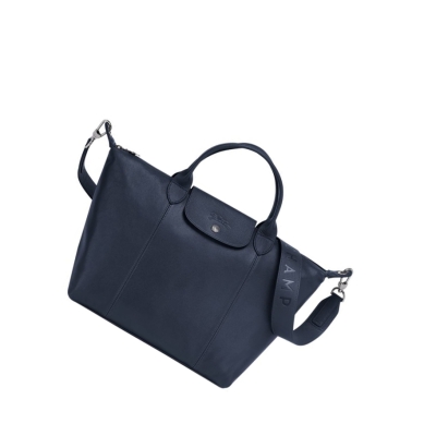 Bolsas De Mano Longchamp Le Pliage Cuir M Mujer Azul Marino | ES-MLKI138
