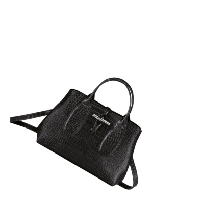 Bolsas De Mano Longchamp Roseau M Mujer Negras | ES-VHTC029