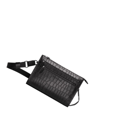 Bolsos Cruzados Longchamp Croco Block Mujer Negras | ES-TOVB916