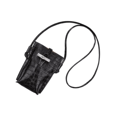 Fundas de Móvil Longchamp Roseau Croco Mujer Negras | ES-KMQT802